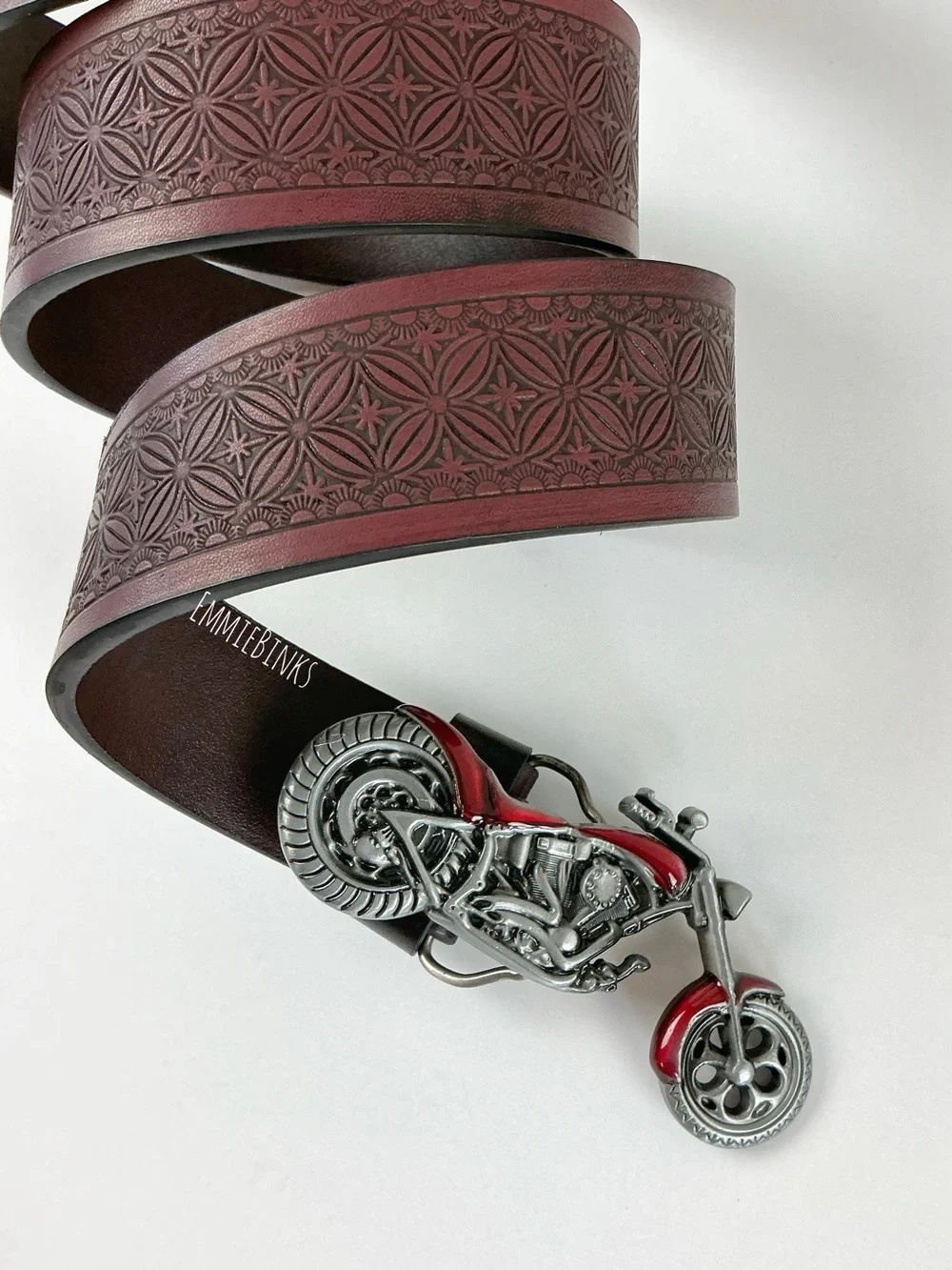 New Indie Moto Motorcycle Tooled Leather Belt